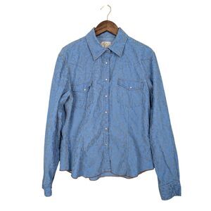 Ryan Michael Shirt Womens M Blue Pearl Snap Corduroy Western Rodeo Cowgirl